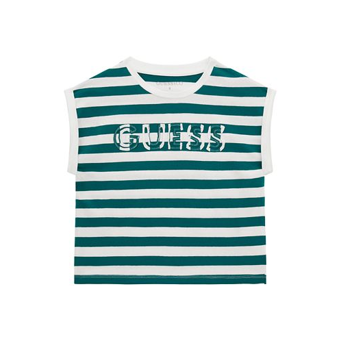 Big Girls Short Sleeve Stripe T-shirt with GUESS Applique