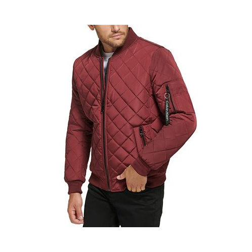 Calvin Klein Mens Quilted Baseball Jacket with Rib-Knit Trim