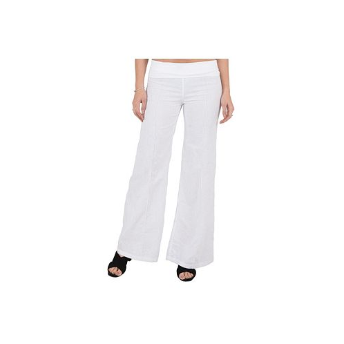 Standards & Practices Womens Linen-Cotton Wide Leg Yoga Pants With Fold-over Elastic Waist