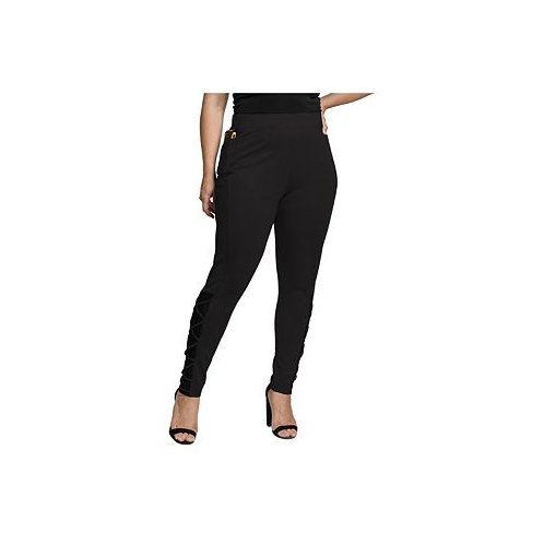Standards & Practices Womens Plus Size Interlaced Mesh Leggings With Side Pockets