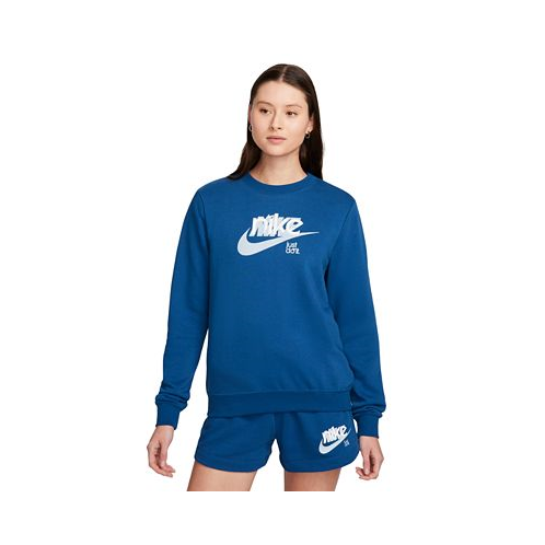 Nike Womens Sportswear Club French Terry Graphic Crewneck Fleece Sweatshirt