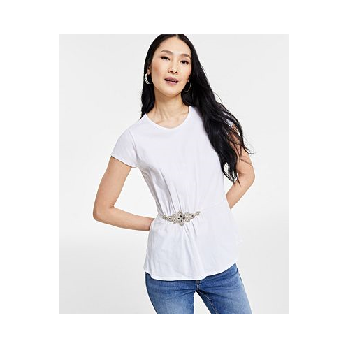 I.N.C. International Concepts Womens Embellished-Waist Cotton T-Shirt