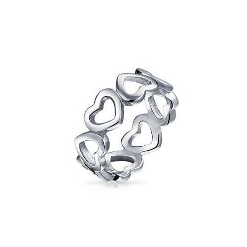 Bling Jewelry BFF Friendship Alternating Romantic Open Heart Eternity Band Promise Ring For Women Teen Girlfriend .925 Sterling Silver
