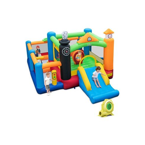SUGIFT Train Themed Kids Bouncer with Slide and Basketball Hoop with 950W Air Blower