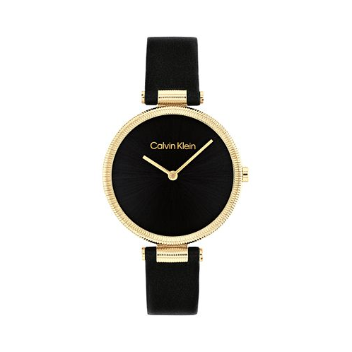 Calvin Klein Womens Gleam Black Leather Strap Watch 32mm