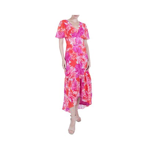 Julia jordan Womens Printed Flutter-Sleeve High-Low Maxi Dress