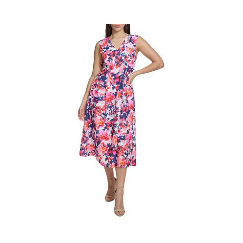 Kensie Womens Floral-Print V-Neck A-Line Dress