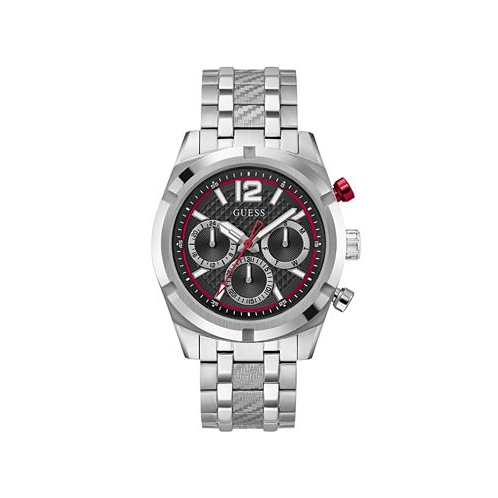 GUESS Mens Analog Silver-Tone Steel Watch 44mm