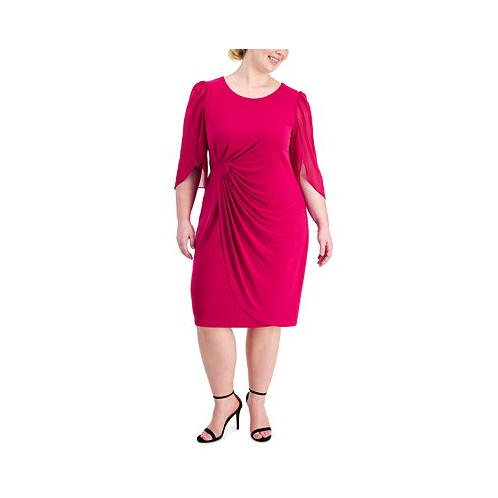 Connected Plus Size Chiffon-Sleeve Sheath Dress