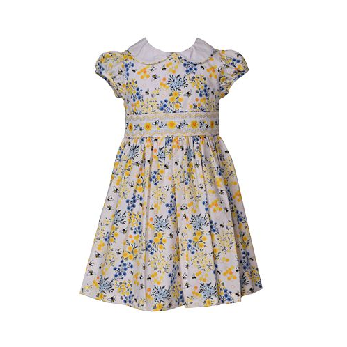 Bonnie Jean Little Girls Short Sleeve Smocked Collared Poplin Dress