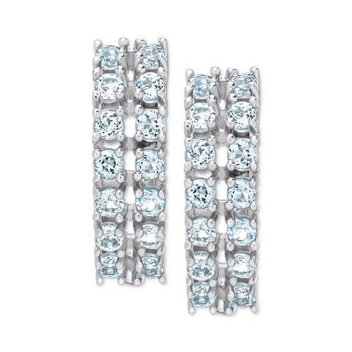 Macys Lab Grown Aquamarine Half Hoop Earrings (1-1/8 ct. t.w.) in Sterling Silver