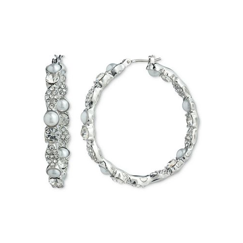 Givenchy Silver-Tone Medium Crystal & Imitation Pearl Hoop Earrings 1.2