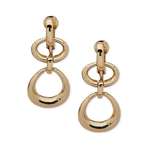 Anne Klein Gold-Tone Open Oval Clip-On Double Drop Earrings