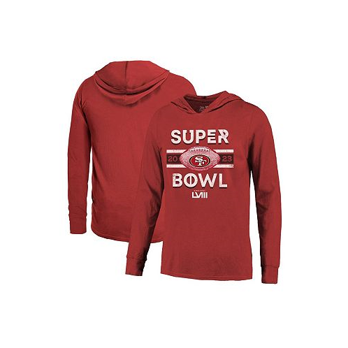 Majestic Mens Threads Scarlet Distressed San Francisco 49ers Super Bowl LVIII Tri-Blend Soft Hand Long Sleeve Hoodie T-shirt