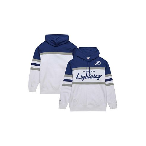 Mitchell & Ness Mens White Blue Tampa Bay Lightning Head Coach Pullover Hoodie