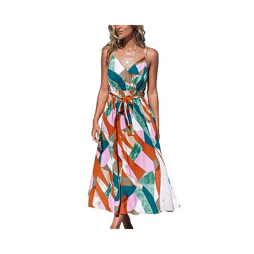 CUPSHE Womens Belted Abstract Print Maxi Beach Dress