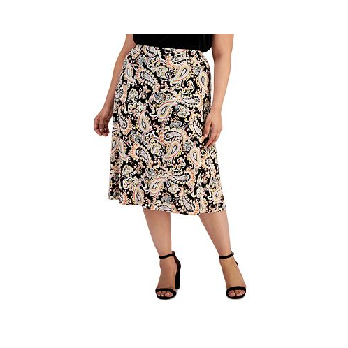 Kasper Plus Size Paisley-Print Pull-On Midi Skirt