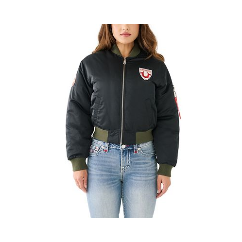 True Religion Womens Patched Bomber Jacket
