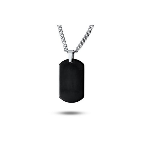 Bling Jewelry Personalized Medium Plain Simple Basic Cool Mens Engravable Black Dog Tag Pendant Necklace For Men IP Stainless Steel 24 Inch Chain