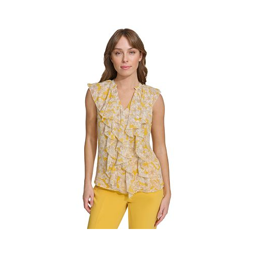 Tommy Hilfiger Womens Floral-Print Ruffled-Front Blouse