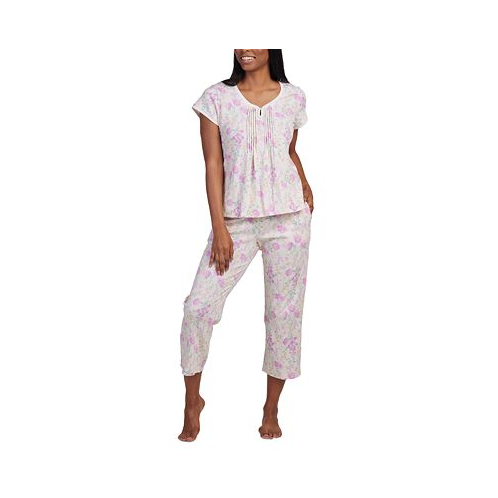 Miss Elaine Womens 2-Pc. Cropped Floral Pajamas Set