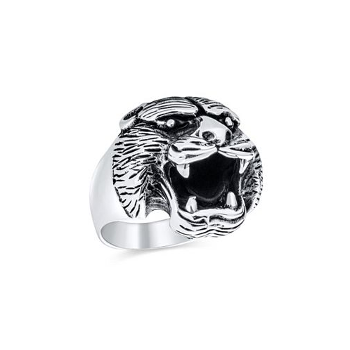 Bling Jewelry Hunter Animal Norse Viking Warrior Statement Signet Fierce Roaring 3D Big Bear Head Ring For Men Oxidized .925 Sterling Silver