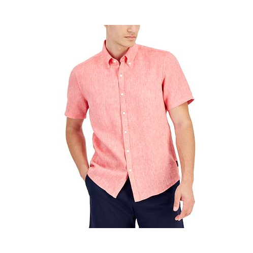 Michael Kors Mens Slim-Fit Linen Short-Sleeve Shirt