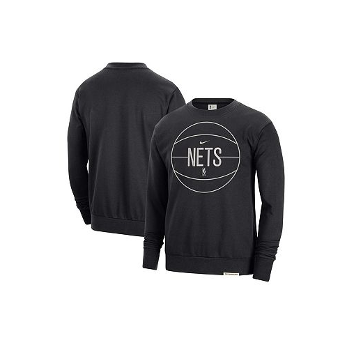Nike Mens Black Brooklyn Nets 2023/24 Authentic Standard Issue Travel Performance Pullover Sweatshirt