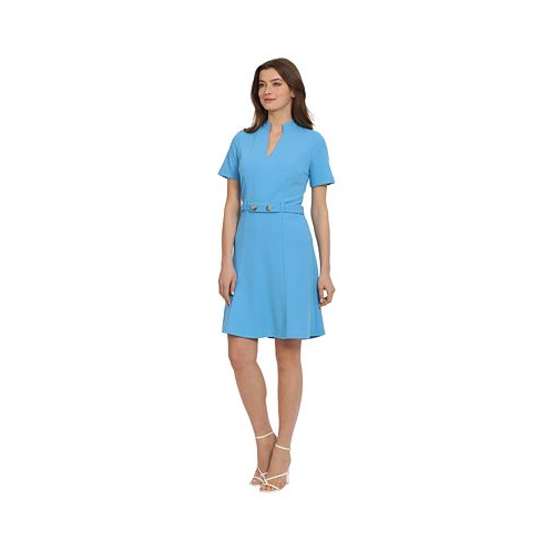 Maggy London Womens Belted Short-Sleeve Fit & Flare Dress