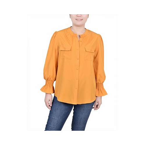 NY Collection Womens Long Sleeve Y Neck Blouse