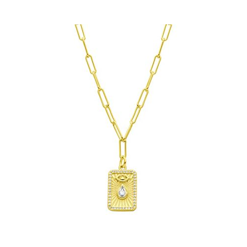 ADORNIA 14K Gold-Plated Paperclip Evil Eye Tablet Necklace