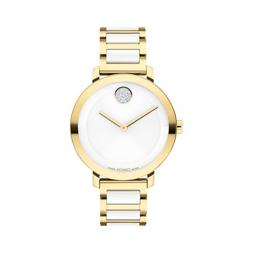 Movado Womens Swiss Bold Evolution 2.0 White Ceramic & Gold Ion Plated Steel Bracelet Watch 34mm