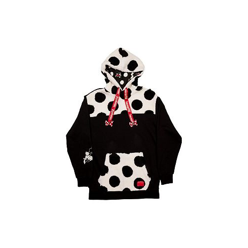 Loungefly Mens and Womens Black Distressed Mickey and Friends Minnie Mouse Rocks The Dots Sherpa Pullover Hoodie