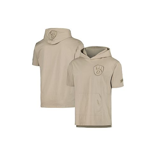 Pro Standard Mens Tan Milwaukee Brewers Neutral Short Sleeve Hoodie T-shirt