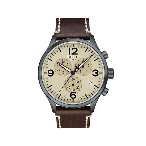 Tissot Mens Swiss Chronograph XL Brown Leather Strap Watch 45mm