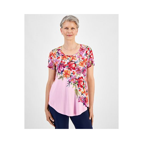 JM Collection Womens Scoop-Neck Short-Sleeve Printed Knit Top