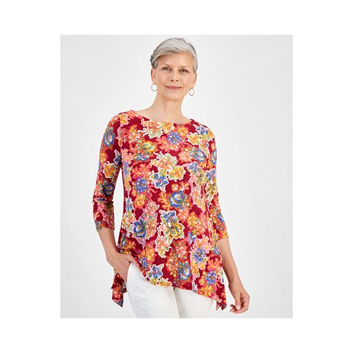 JM Collection Womens Printed 3/4 Sleeve Jacquard Top