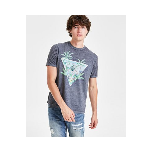GUESS Mens Triangle Palm Tree Logo Graphic T-Shirt
