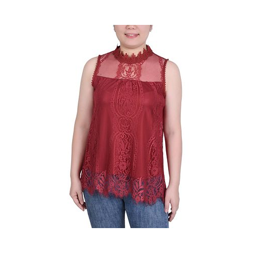 NY Collection Mock-Neck Lace Top