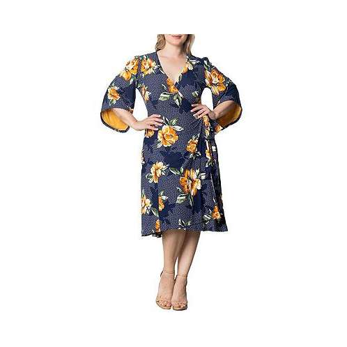 Kiyonna Plus Size Gemini Wrap Dress with Contrast Lined Sleeves