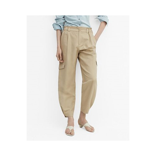 MANGO Womens Linen Cargo Pants