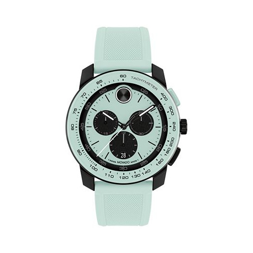 Movado Mens Swiss Chronograph Bold TR90 Light Blue Silicone Strap Watch 44mm