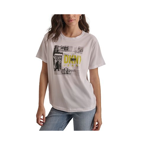 DKNY Jeans Womens Graffiti Logo Print T-Shirt