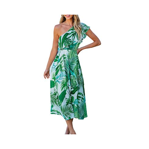 CUPSHE Womens Tropical One-Shoulder Ruffle Maxi Beach Dress