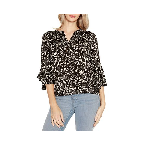 Belldini Black Label Printed Ruffle Sleeve Top