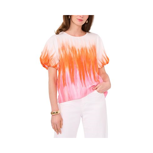 Vince Camuto Womens Tie-Dye Puff-Sleeve Top