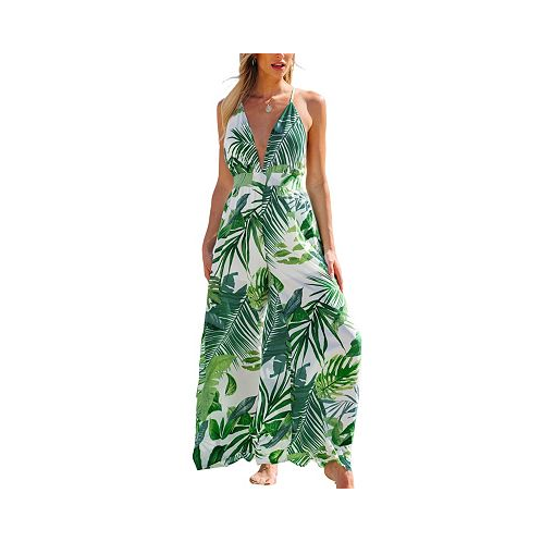 CUPSHE Womens Tropical Plunging Sleeveless Wide Leg Jumpsuit