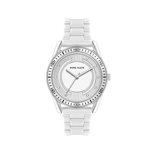 Anne Klein Womens Quartz White Ceramic Link Bracelet Watch 42mm