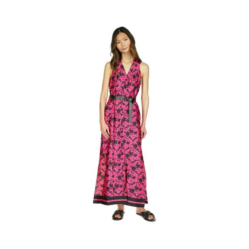 Michael Kors Womens Belted Floral-Print Maxi Dress