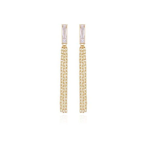 Vince Camuto Gold-Tone Glass Stone Baguette Fringe Drop Earrings